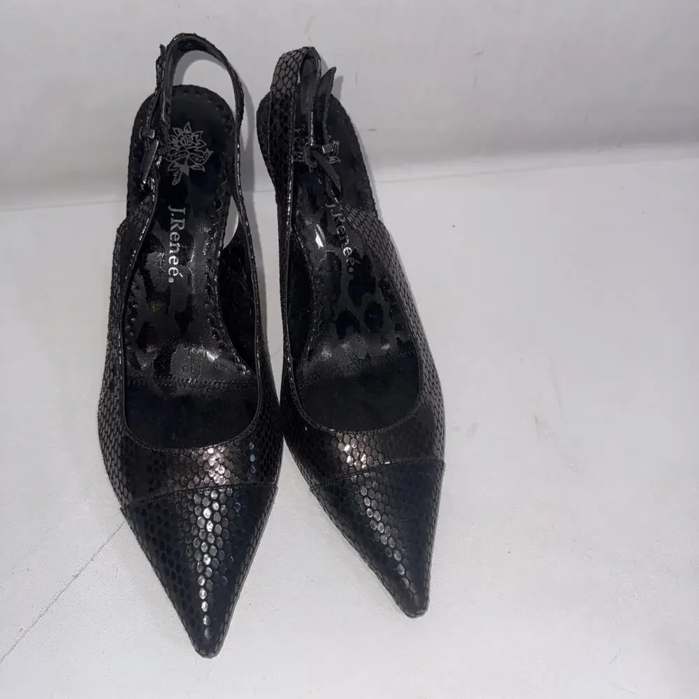 J. RENEE Casual Dress Black Point Heels Slingback Classy Timeless Shoes Size 8.5